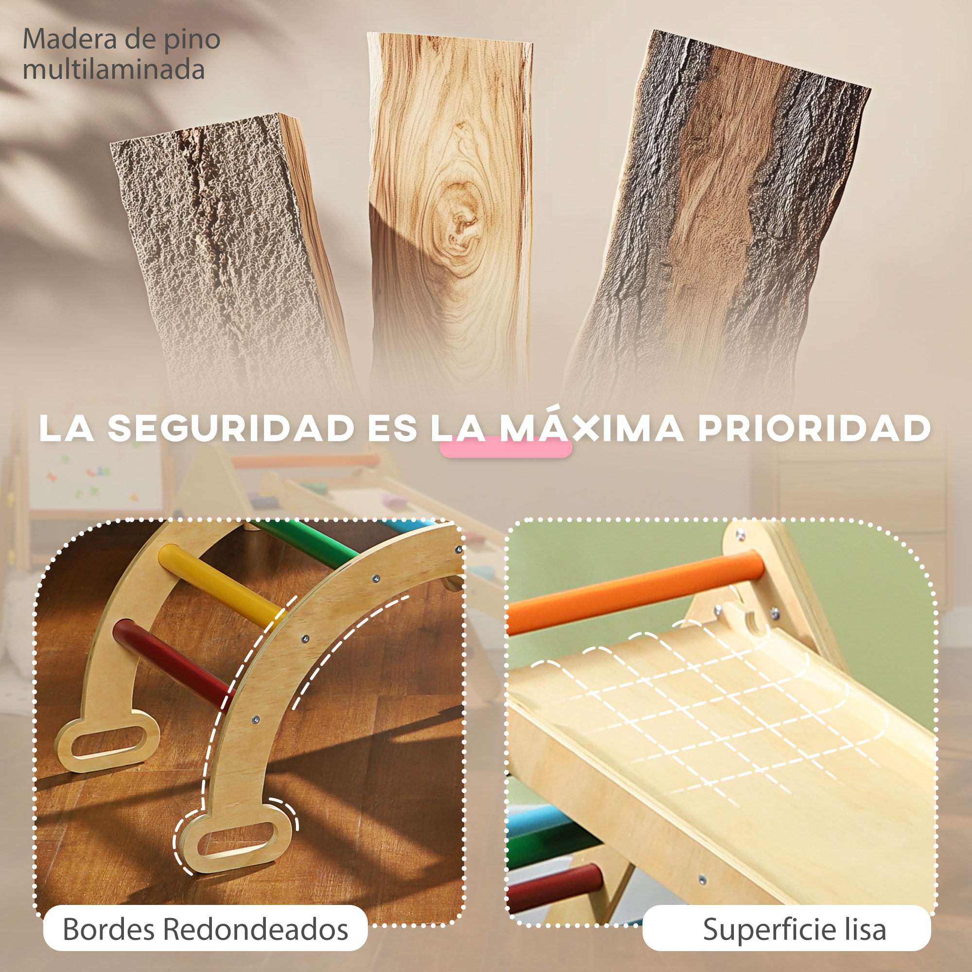 5 en 1 Triángulo de Escalada Montessori con Arco y Rampa, Escalada para Niños de Madera Plegable, para 18-48 Meses, para Deslizarse o Escalar, 178x64,5 cm, Multicolor