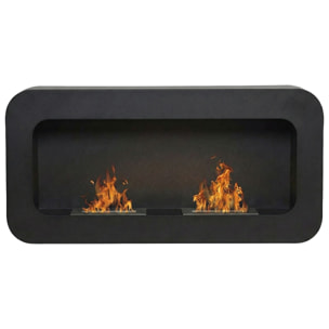 Flavia - Camino a Bioetanolo da Parete 100x46x16 cm con 2 Bruciatori 3 Litri Nero