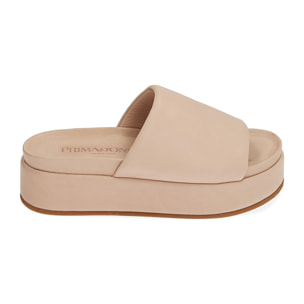 Ciabatte panna in pelle, zeppa 4 cm