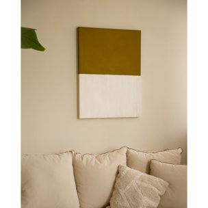 Tableau moutarde et blanc décoratif sur coton avec cadre en bois peint à la main à la peinture l'huile en différentes tailles