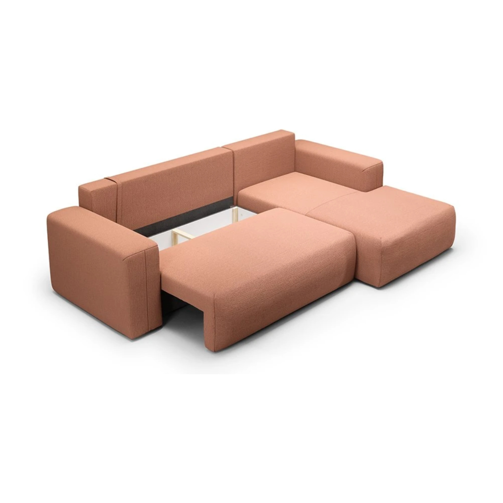 NALA - Canapé d'angle droit convertible 4 places en tissu orange