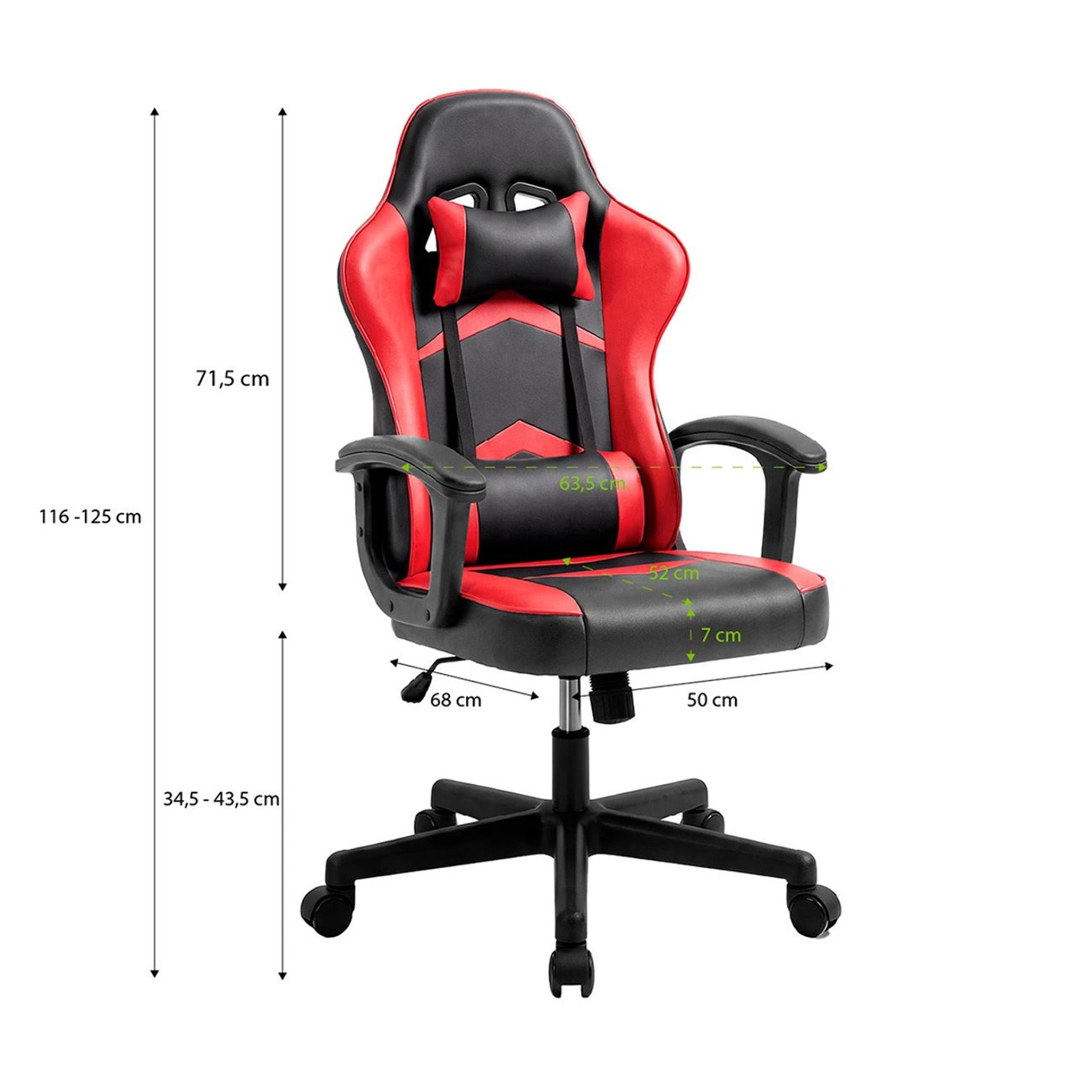 Silla gaming reclinable y con altura ajustable en negro y rojo Raptor Negro - Rojo