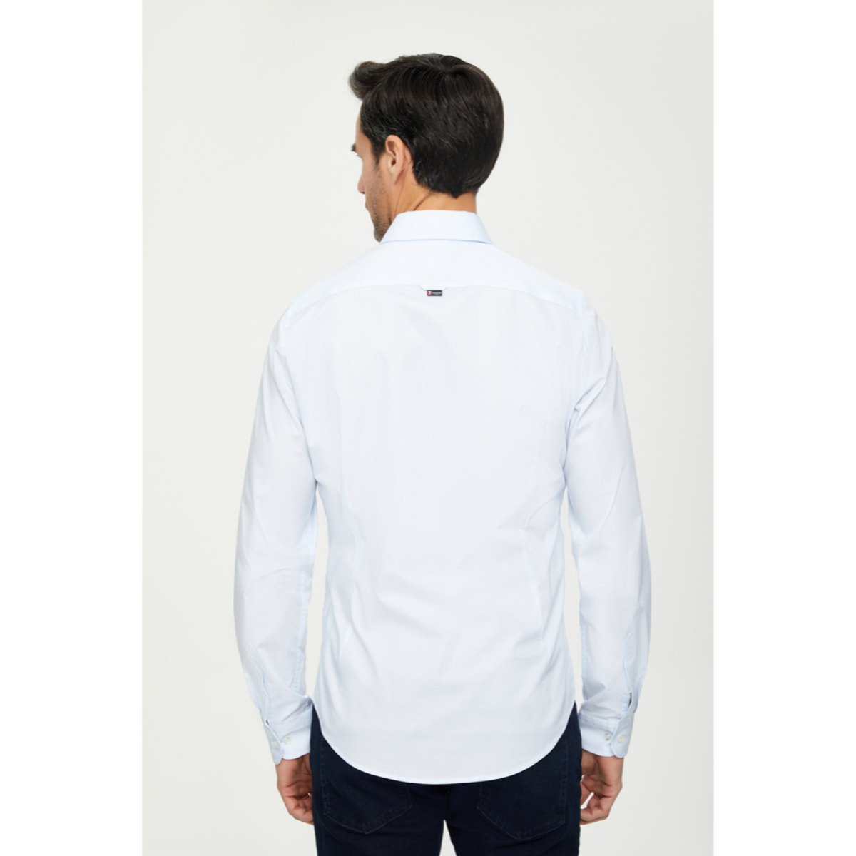 Camicia Uomo 1 Bottone Button Down Slim Popeline Stretch Unito Celeste