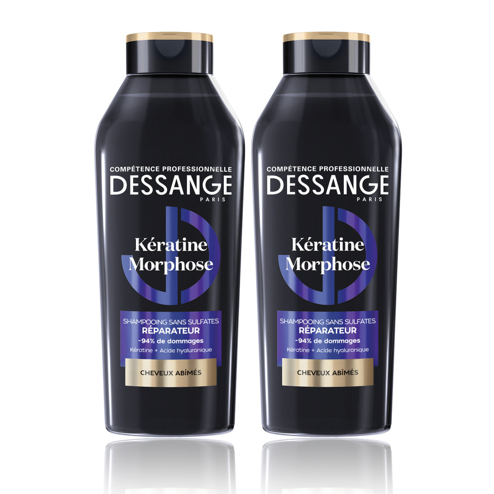 Dessange Shampooing Kératine Morphose Sans Sulfates Réparateur Cheveux Abîmés 280ml Lot de 2