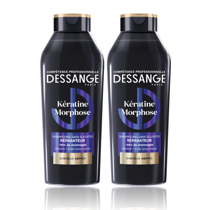 Dessange Shampooing Kératine Morphose Sans Sulfates Réparateur Cheveux Abîmés 280ml Lot de 2