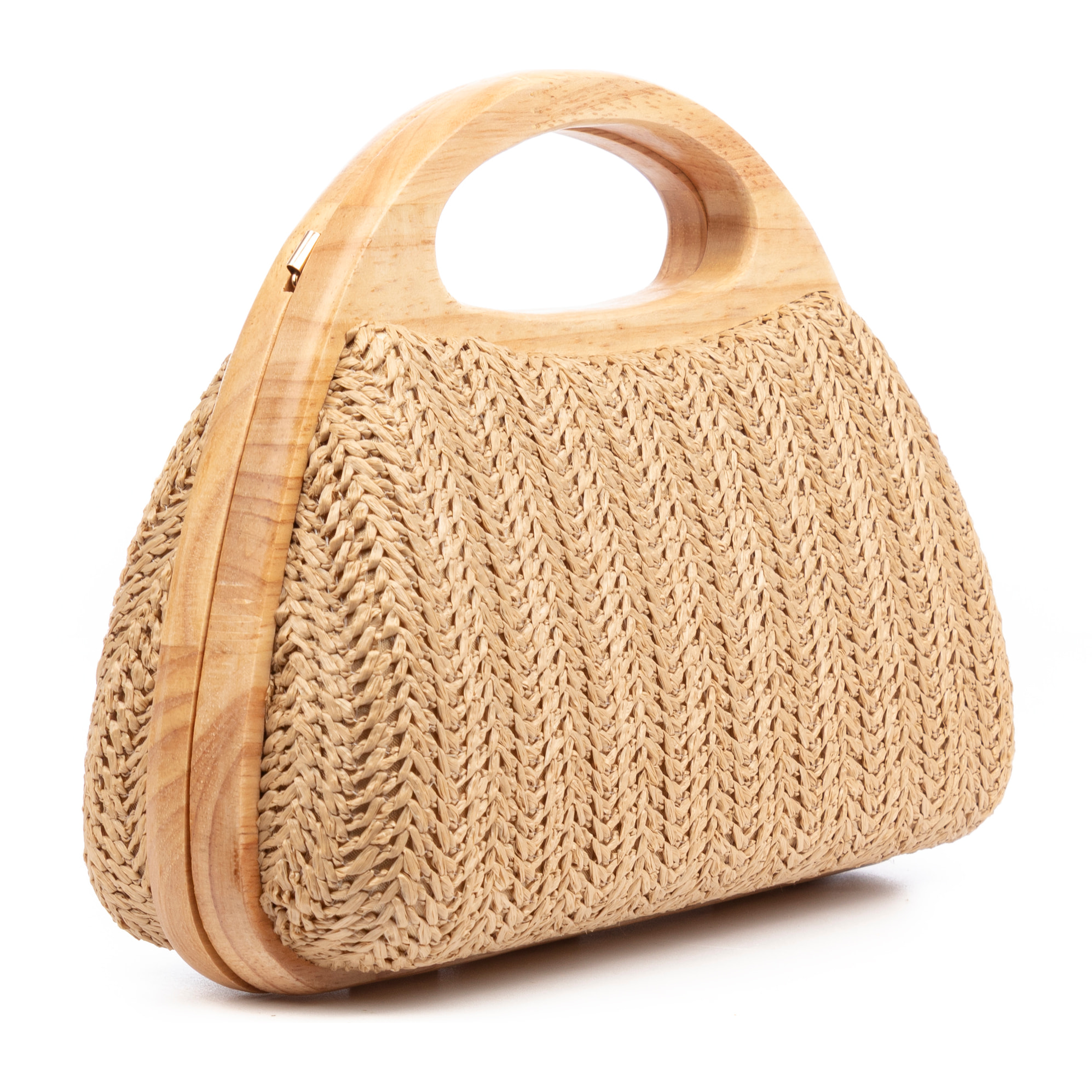 Bella Bolso bandolera Mujer. Fabricado en madera natural y paja trenzada.