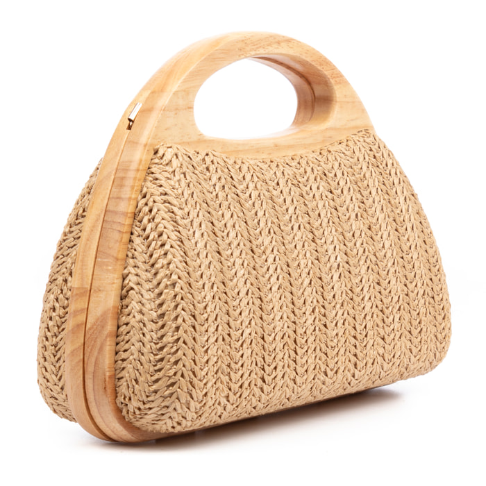 Bella Bolso bandolera Mujer. Fabricado en madera natural y paja trenzada.