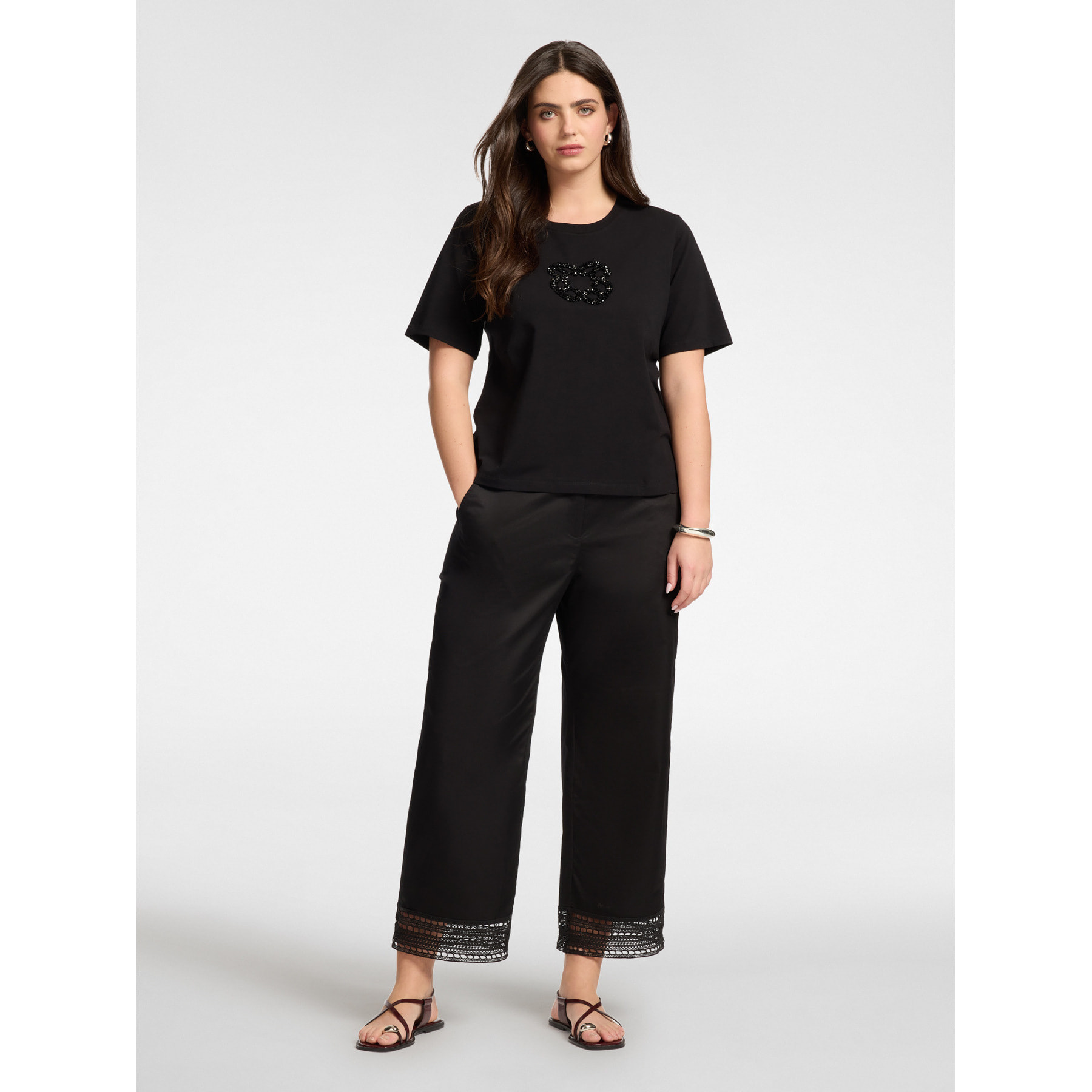 Elena Mirò - T-shirt con ricamo Monogram - Nero