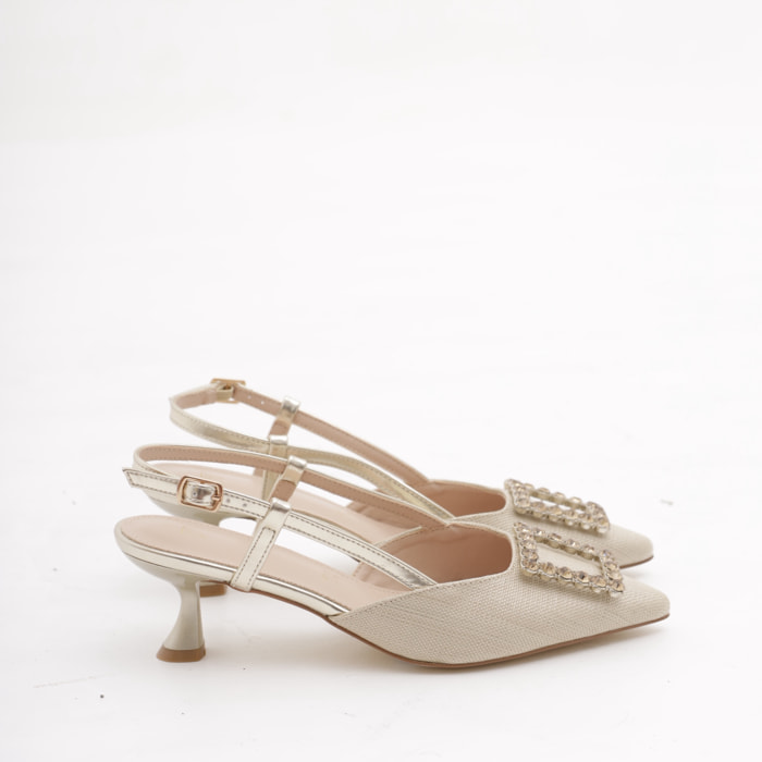 SLINGBACK CANVAS BASSA CHOCOLA' PLATINO