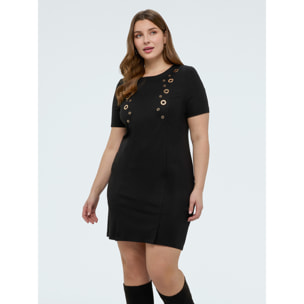 Fiorella Rubino - Vestido en Punto Milano con ojales - Negro