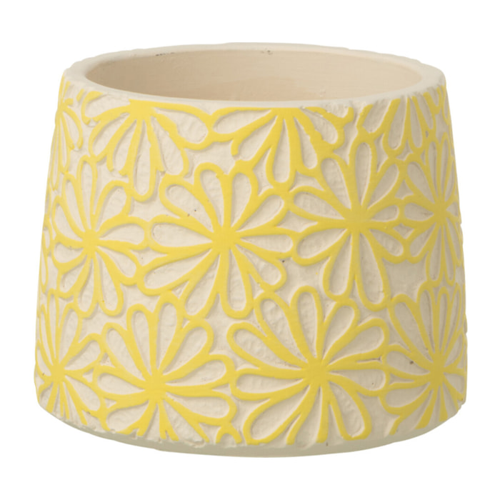 J-Line Cache-pot Rond Fleurs - céramique - jaune - small