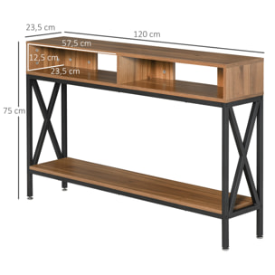 Table Console Table d'Entrée Industriel Multi-rangements 120 x 23,5 x 75 cm Bois Noyer