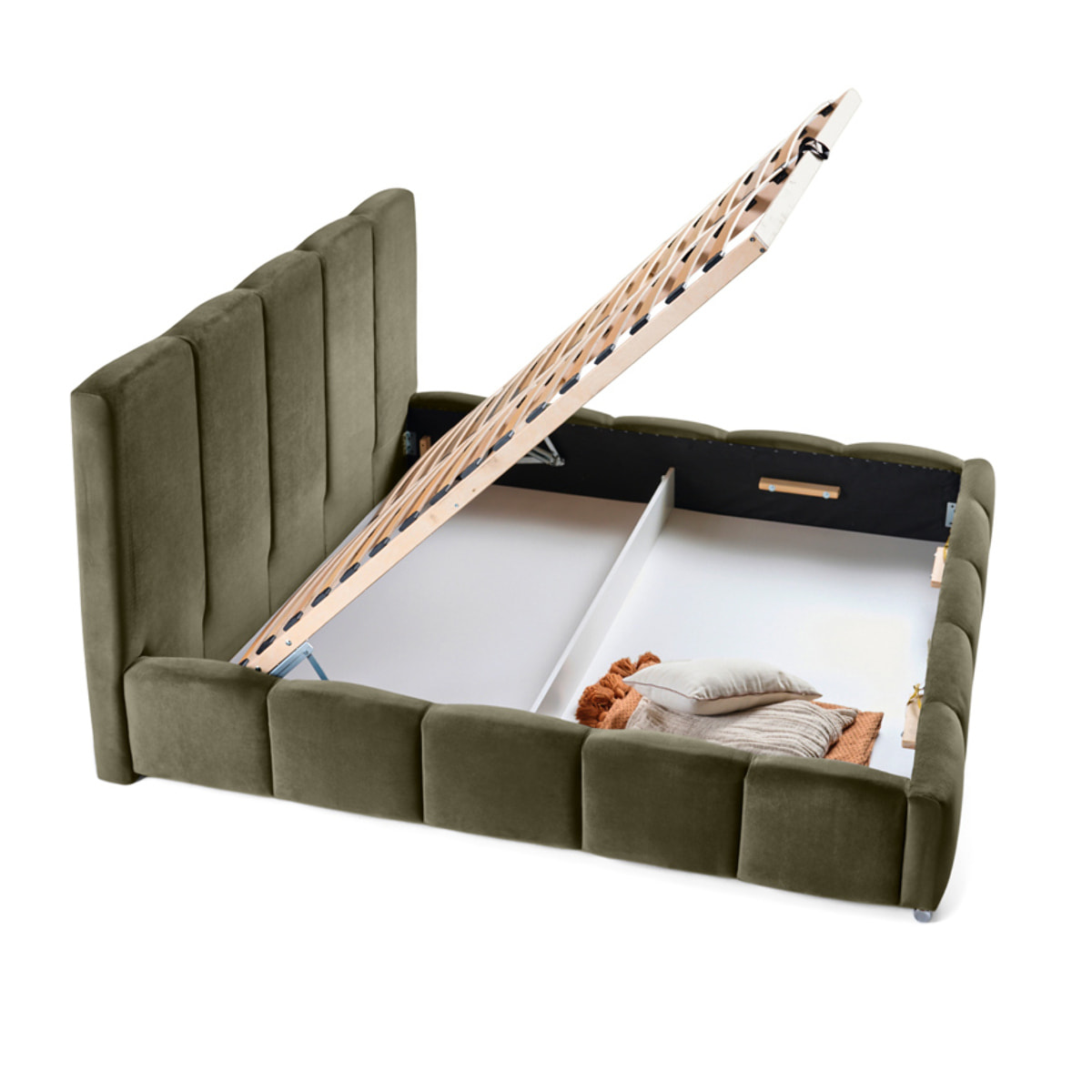 Torreon - lit coffre - 160x200 - sommier inclus - en velours - Vert