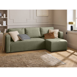Canopy - canapé d'angle réversible - 4 places - convertible avec coffre - en tissu texturé - Vert
