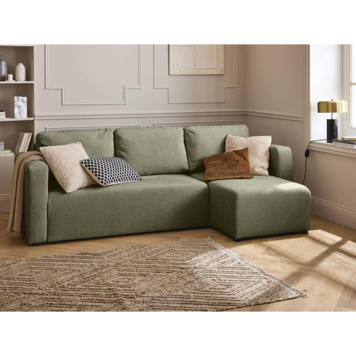 Canopy - canapé d'angle réversible - 4 places - convertible avec coffre - en tissu texturé - Vert