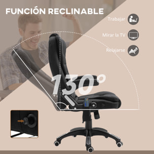 Silla de Masaje con 6 Puntos de Masaje Silla de Escritorio Reclinable hasta 130° con Función de Calefacción Altura Ajustable y Ruedas para Estudio 68x72x110-120 cm Negro