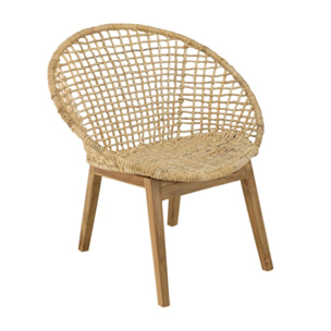 SIXTINE - Fauteuil beige dossier arrondi assise en abaca tressé