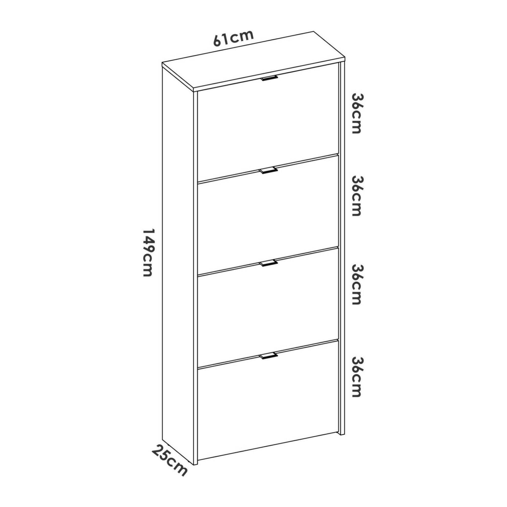 Scarpiera Vettore, Portascarpe salvaspazio da ingresso, Mobiletto porta scarpe a 4 ante a ribalta, 61x25h149 cm, Rovere