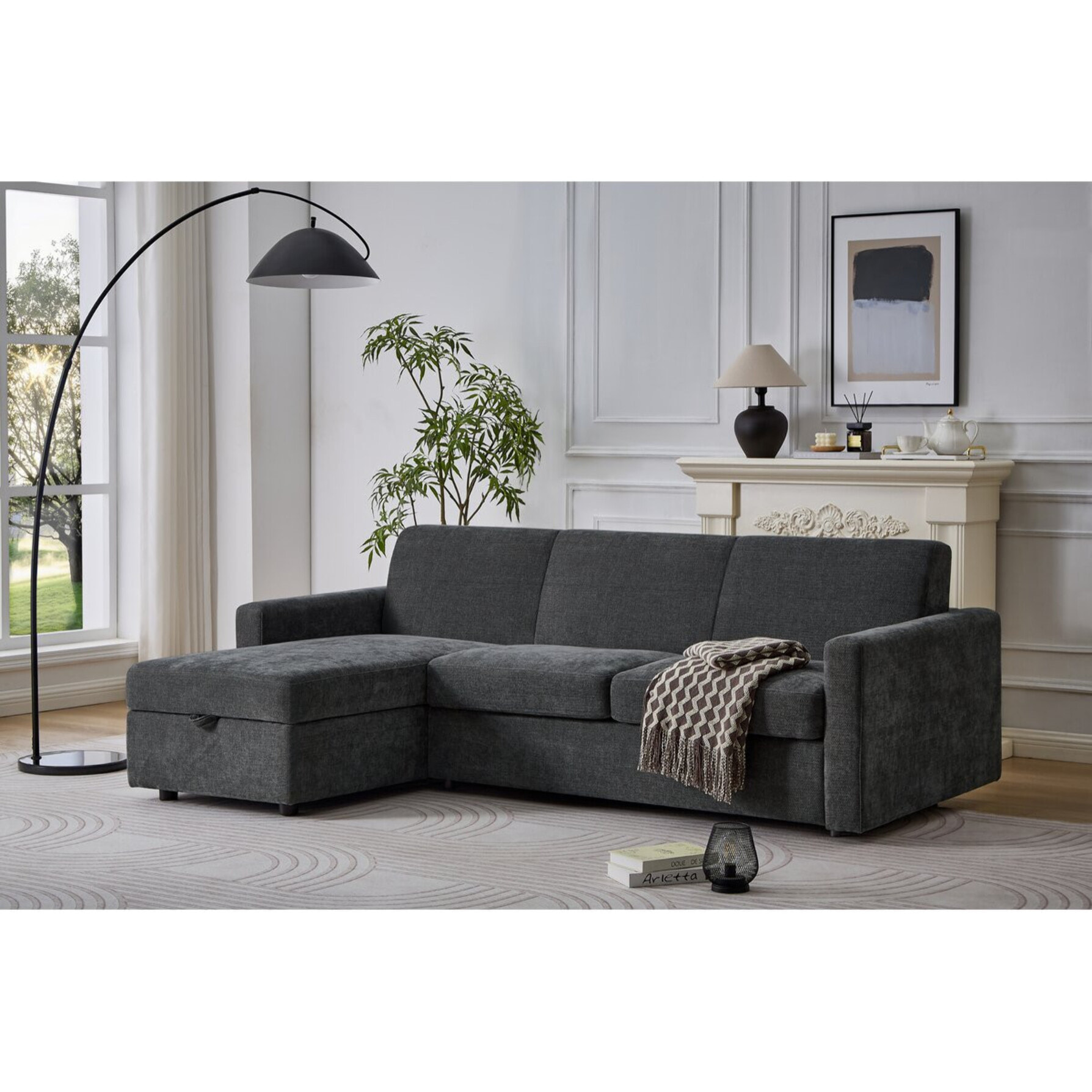 Canapé d'angle réversible et convertible express en tissu "Celia" - 3 places - Gris