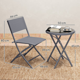 Ensemble jardin 2 personnes pliable - ensemble bistrot de jardin 3 pièces - métal époxy gris