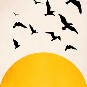 Affiche dessin ""ailes au soleil"" Affiche + cadre en bois - Noir