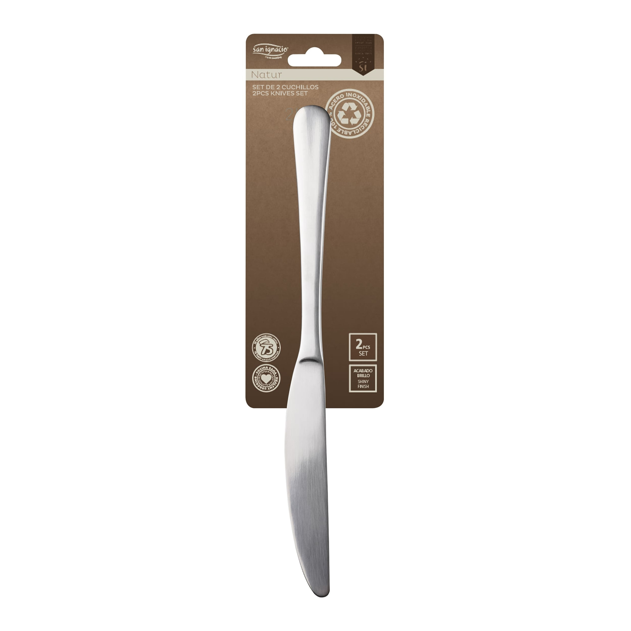 Set 2pc cuchillo acero inox reciclado brillo natur