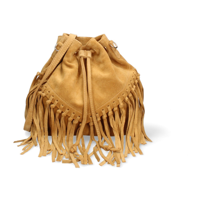 Borsa a secchiello da donna Made in Italy - Modello Umbria Plus - Pelle scamosciata - 25.0 x 22.0 x 13.0 cm