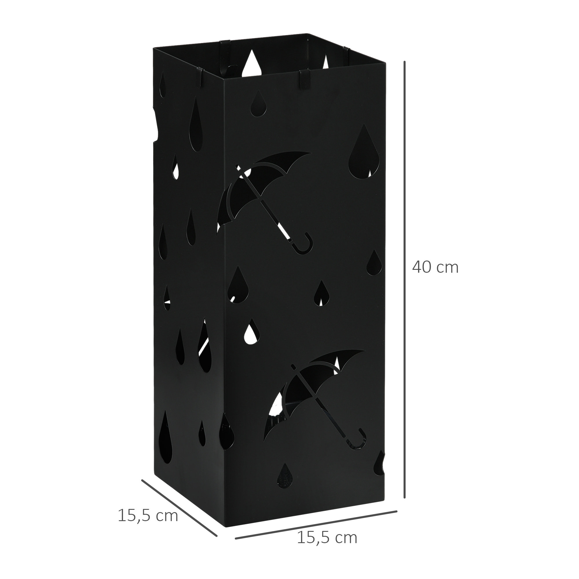 ParagÃƒÂ¼ero de Acero ParagÃƒÂ¼ero Negro con 4 Ganchos y Bandeja de Goteo Extraíble Porta Paraguas Diseño Tallado para Pasillo Entrada 15,5x15,5x41 cm