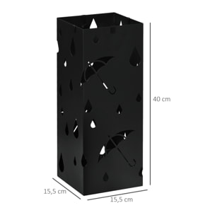 ParagÃƒÂ¼ero de Acero ParagÃƒÂ¼ero Negro con 4 Ganchos y Bandeja de Goteo Extraíble Porta Paraguas Diseño Tallado para Pasillo Entrada 15,5x15,5x41 cm