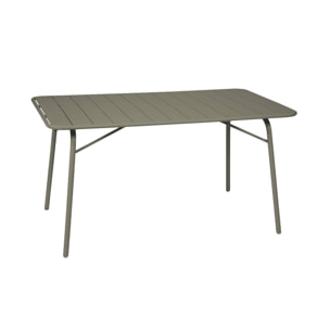 Table de jardin pliante métal 6 places. kaki. Amelia. 140x80cm. traitement antirouille. lattes et bords arrondis