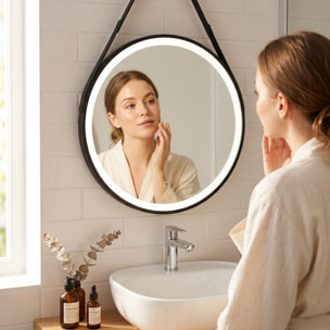 Miroir de salle de bain rond LED 60 cm avec capteur tactile et cadre en métal noir SAT (SATZREMLED60CE)