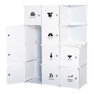 Armoire penderie cube multi-rangements 10 cubes + 2 étagères + autocollants décoratifs 111L x 47l x 145H cm blanc