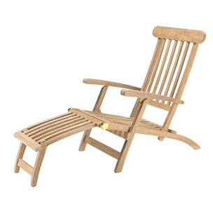FUN - Chaise longue de jardin en bois teck brut