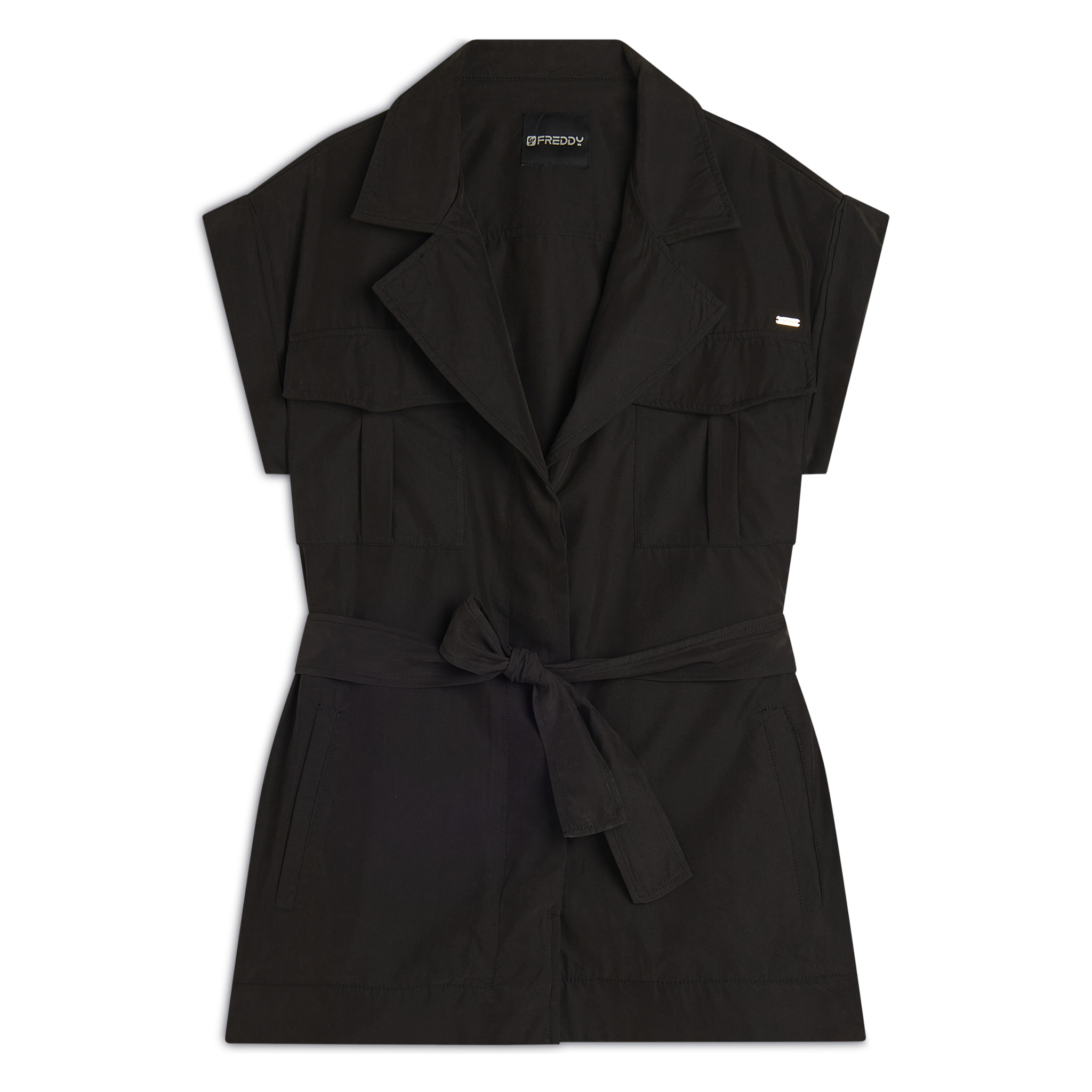 Trench donna senza maniche con cintura in vita