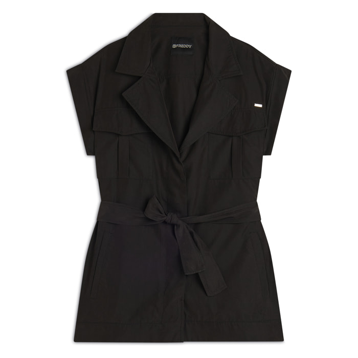 Trench donna senza maniche con cintura in vita