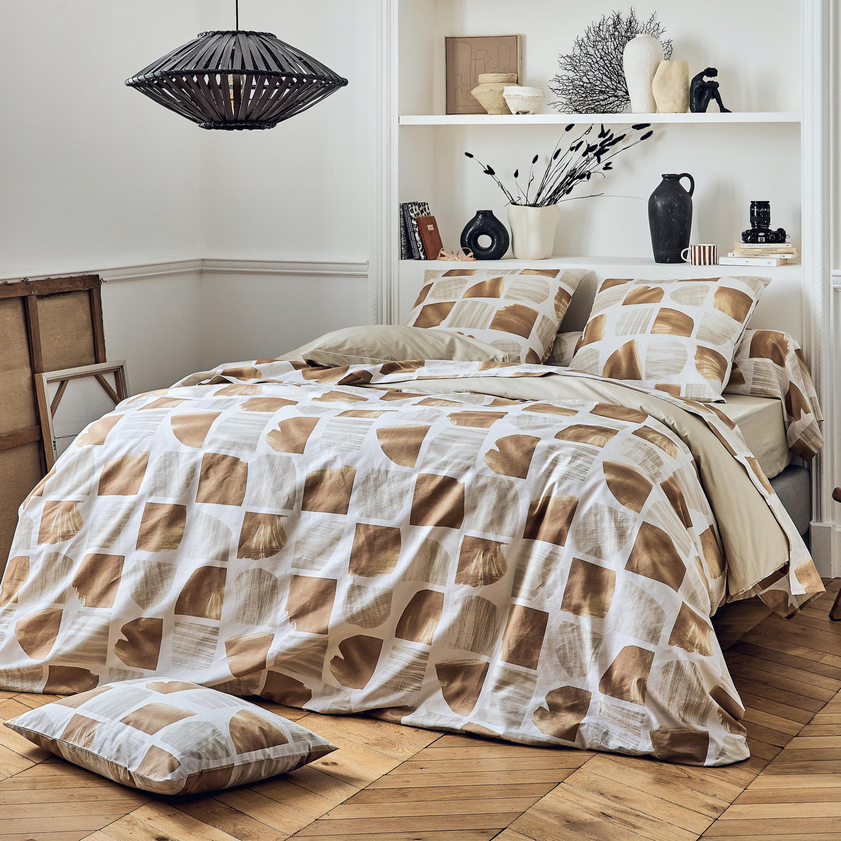 Housse de couette coton graphique - Marron Clair