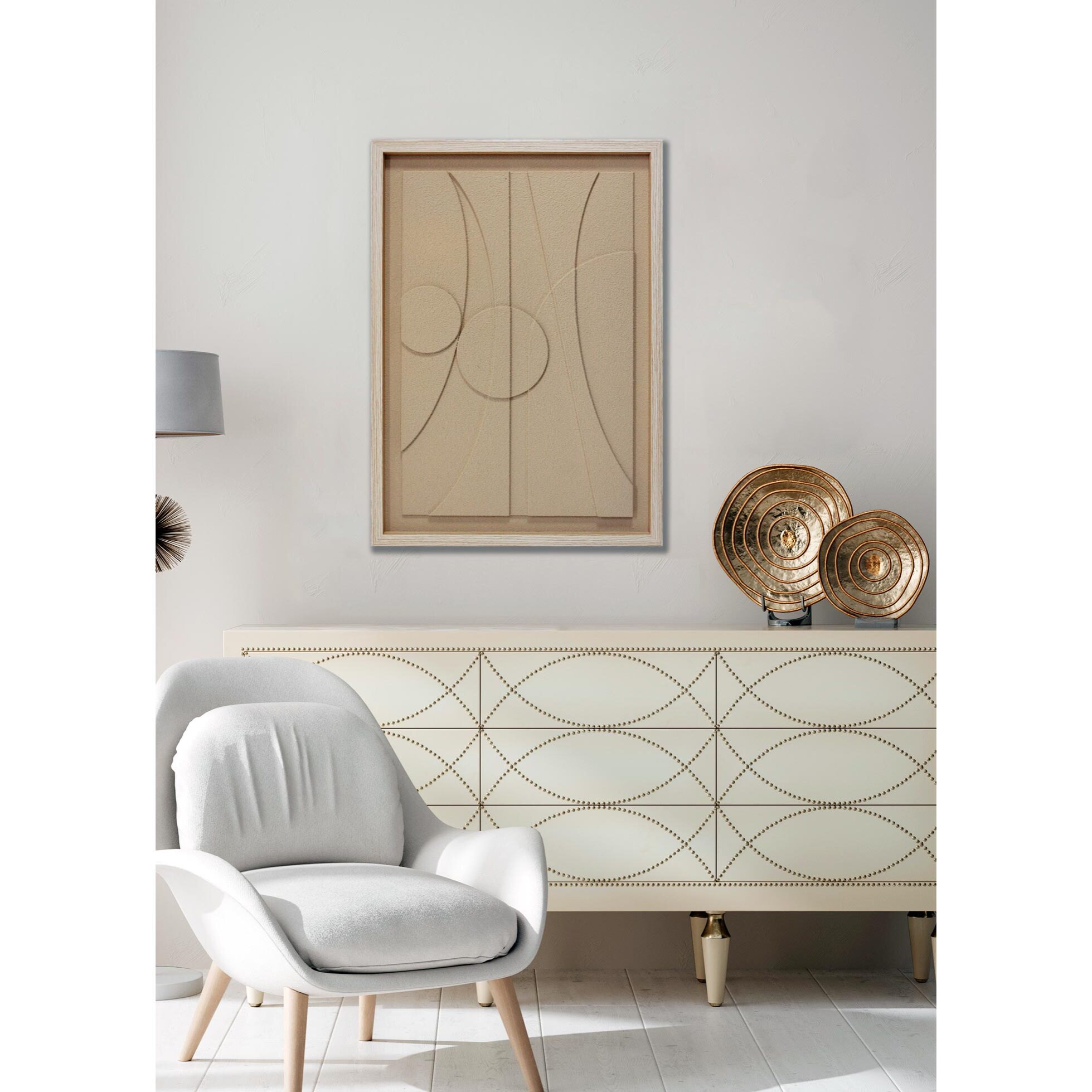 Cuadro Curves resina 3D texturizado beige 70x50x4 cm