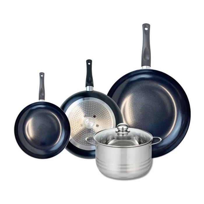 Ensemble de 3 Poêles de cuisson 20, 24 et 32 cm et 1 faitout 20 cm Elo Prima Brillant