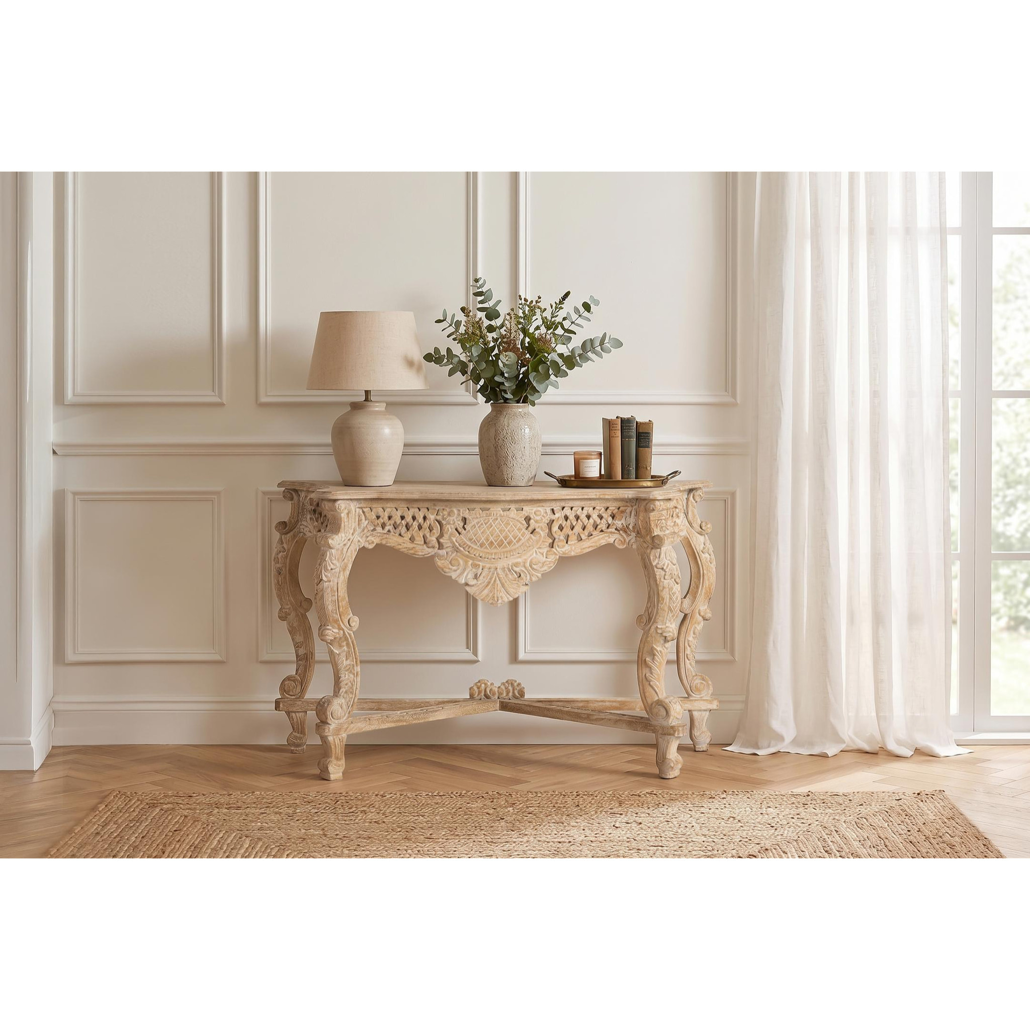 Consola de Madera de Mango 120 Cm Estilo Rústico Clásico
