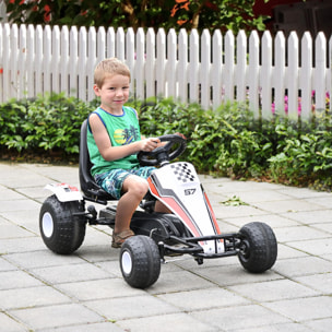 Go Kart a Pedales para Niños de +3 Años Coche de Pedales Infantil con Asiento Ajustable y Freno de Mano 104x66x57 cm Blanco y Negro