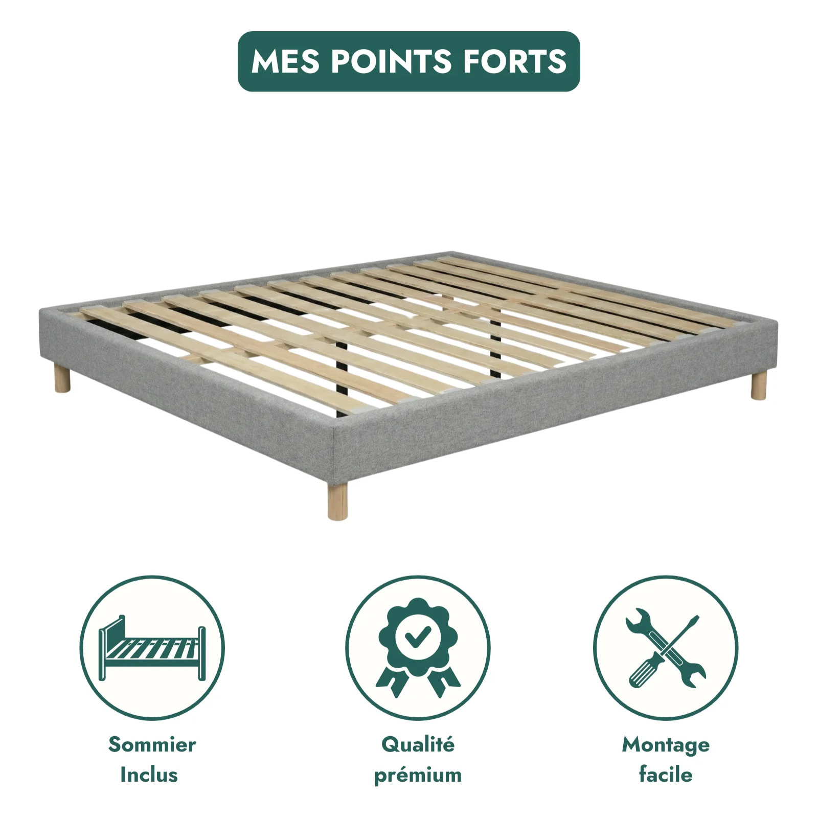 Ensemble matelas Bali & sommier Cancun| 33 cm | Mémoire de forme, gel et ressorts ensachés | Cadre à lattes | Tissu | Gris clair