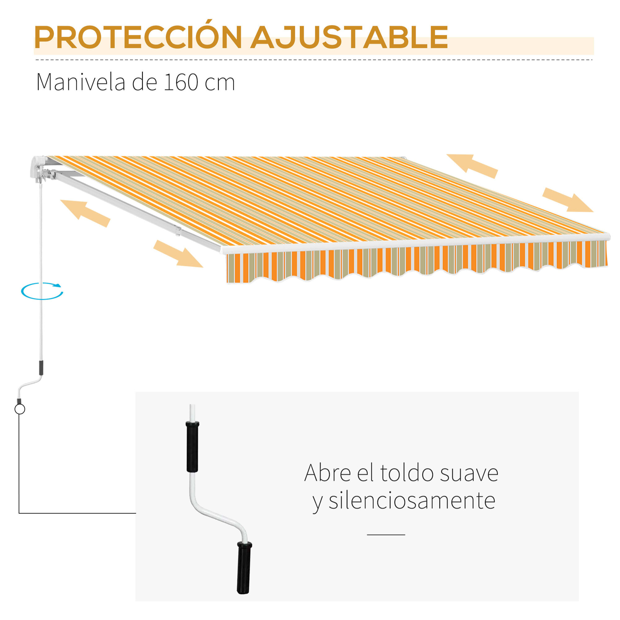 Toldo Retráctil con Manivela de PU 3x2,5m Naranja Blanco