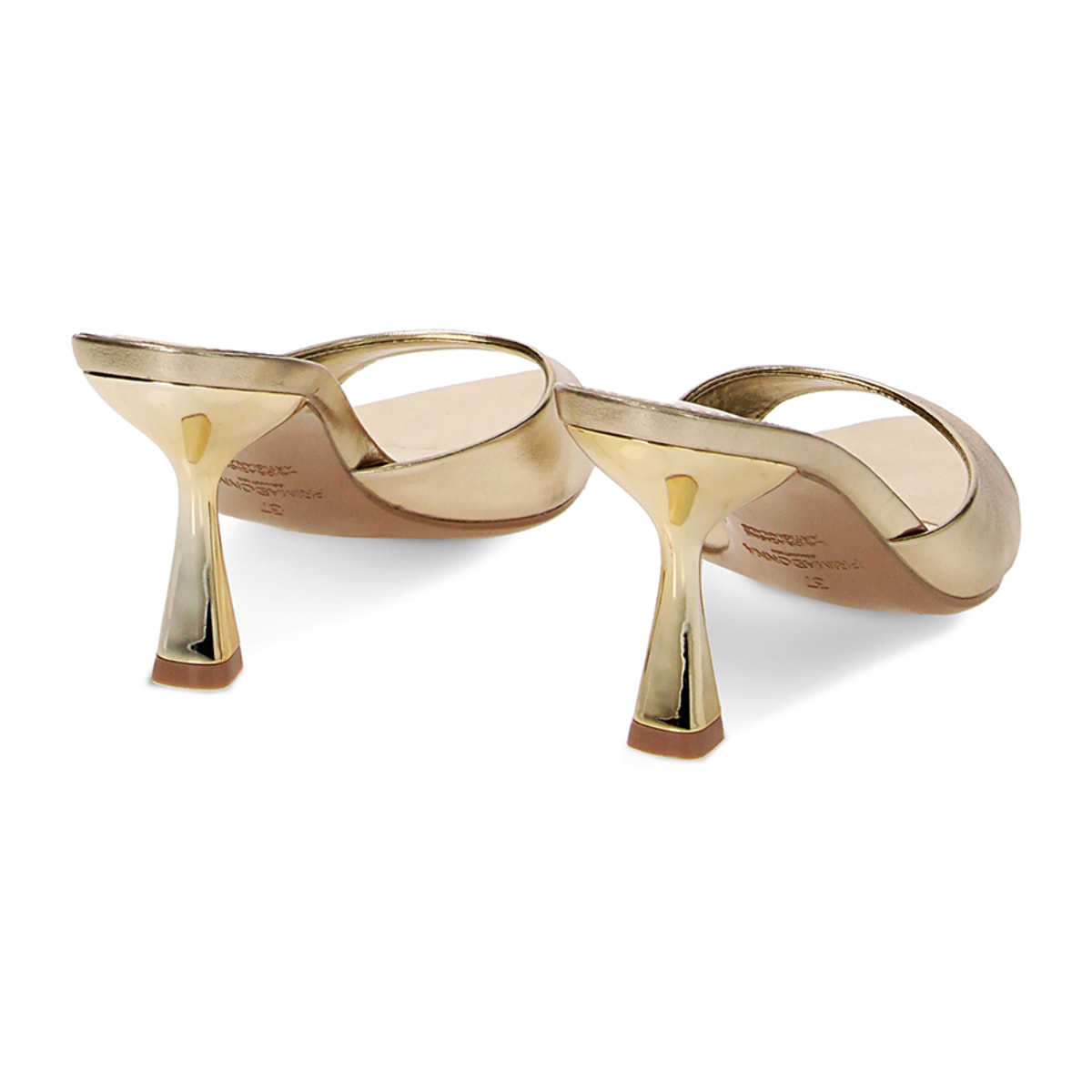 Mules Open Toe oro in laminato, tacco 8 cm
