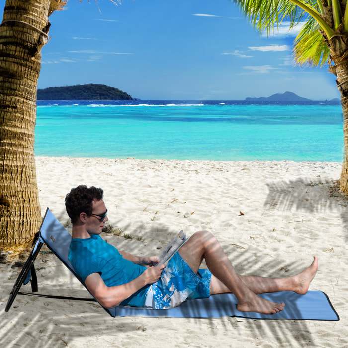 Conjunto de 2 Esterillas de Playa Plegable Esteras Acolchadas de Tela Oxford PVC 600D con Respaldo Reclinable y Bolsa de Transporte para Jardín 142x51x40 cm Azul