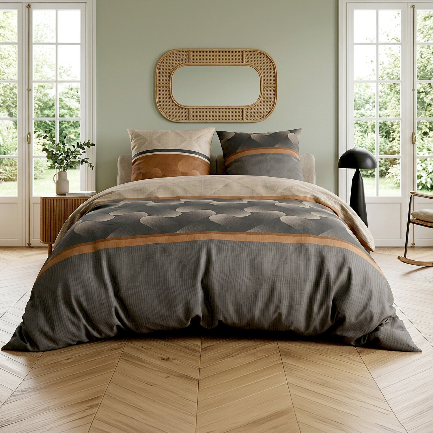 Parure housse de couette imprimé 100% coton - jaspe - marron