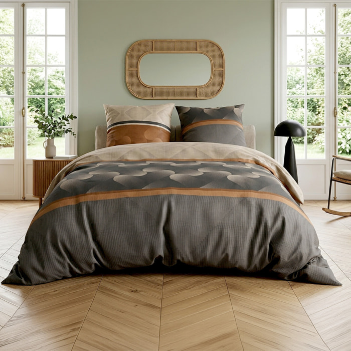 Parure housse de couette imprimé 100% coton - jaspe - marron