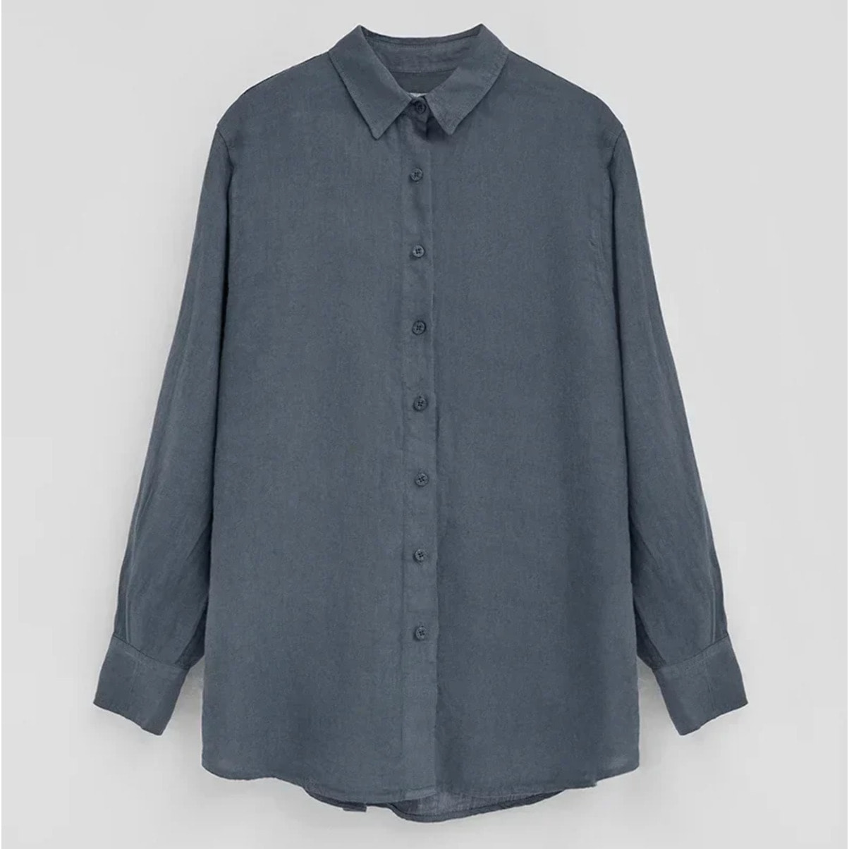Camisa azul denim de lino con corte relajado y bordado Polo Club