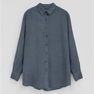 Camisa azul denim de lino con corte relajado y bordado Polo Club