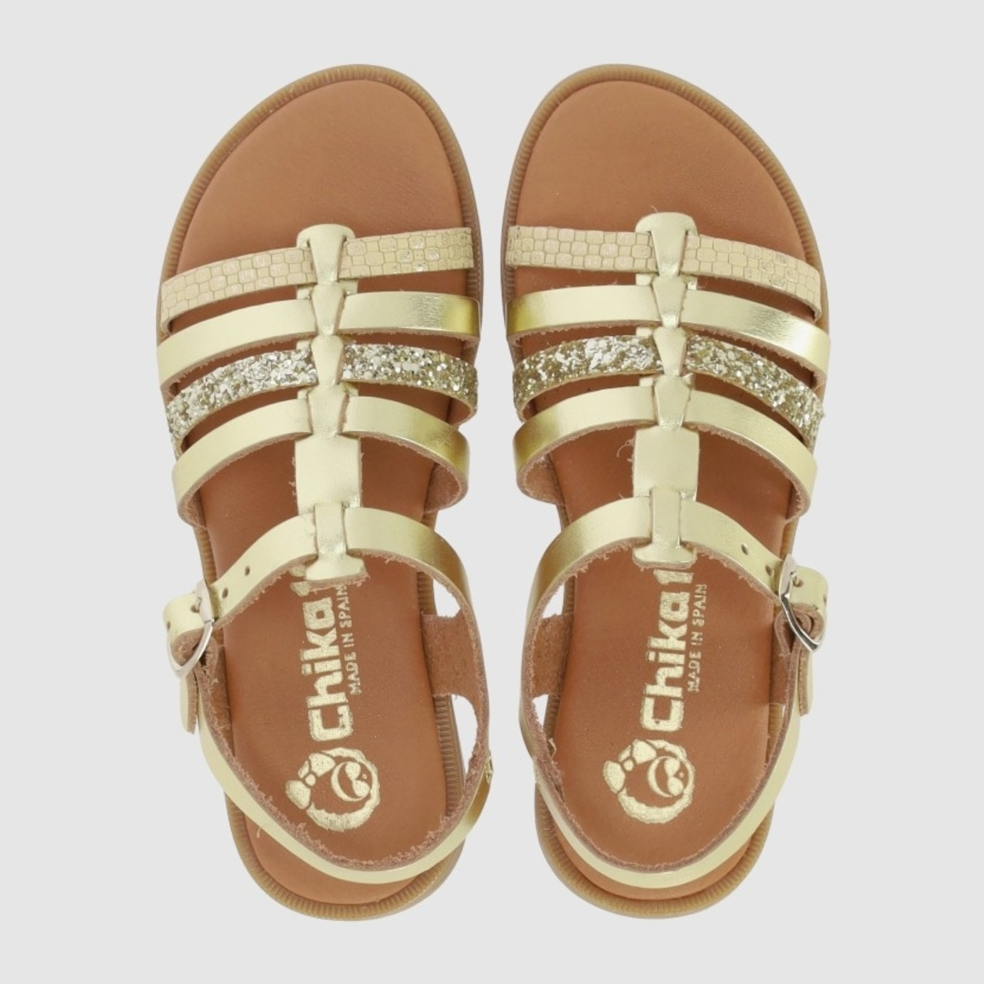 Sandalias de Piel - Oro - Tacón: Bajo