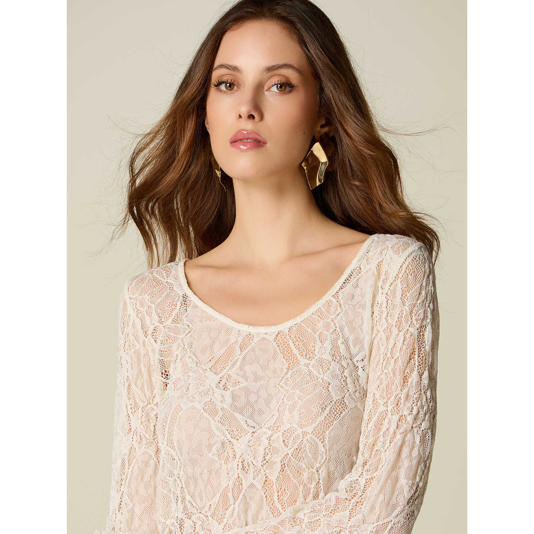 Oltre - T-shirt maniche lunghe in pizzo - Bianco